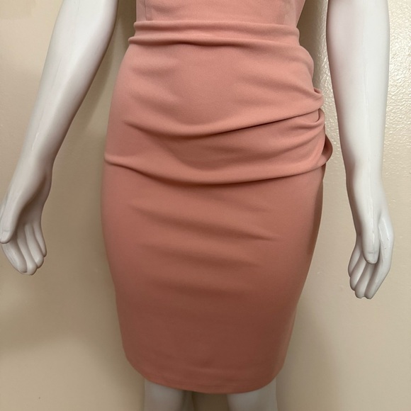 Miusiol mauve pink ruched side short sleeve midi dress with back slit - Picture 5 of 11